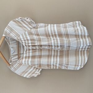 Croft&Barrow tan striped tie front blouse sz M